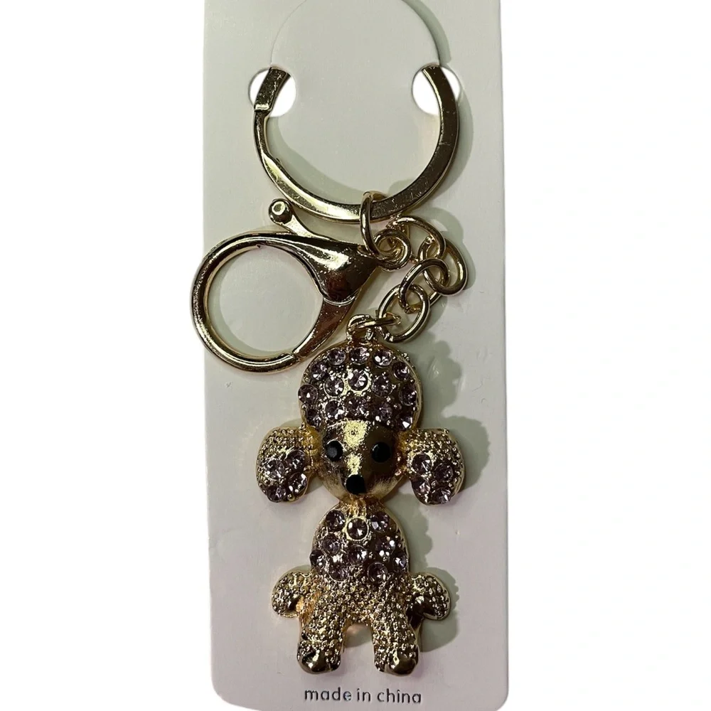 Gold Rhinestone Bag Charms -Set of 3 American Flag, Cross, Rhinestone Poodle NEW